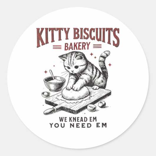 Cat Kneading Kat Biscuits Bakery We Knead Em You Ronde Sticker (Voorkant)