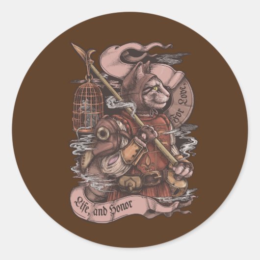 Cat Knight print Ronde Sticker (Voorkant)