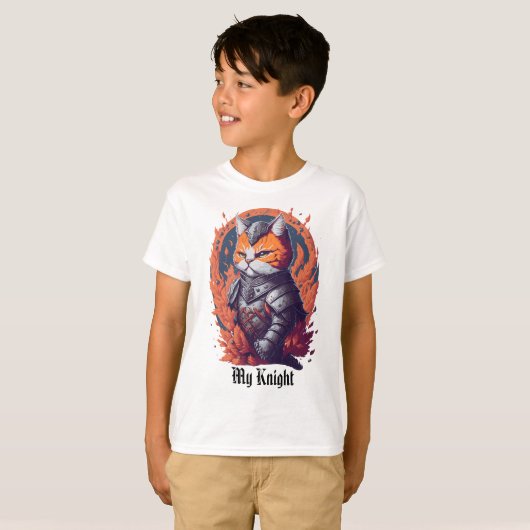 Cat Knight Warrior met vuur T-shirt (Voorkant volledig)