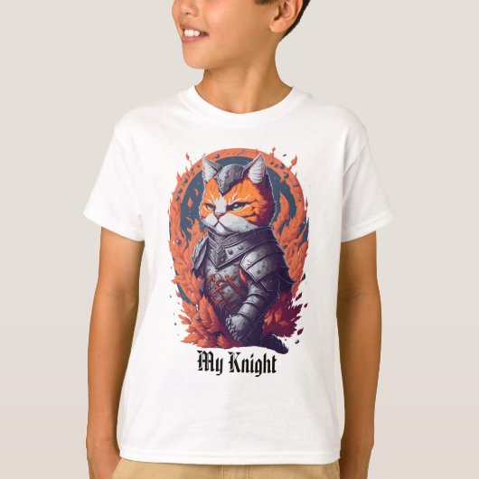 Cat Knight Warrior met vuur T-shirt (Voorkant)