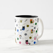 Cat Knitting Gift, Cat with Yarn, Cat Mam Gift Tweekleurige Koffiemok (Voorkant rechts)