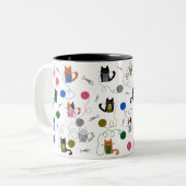 Cat Knitting Gift, Cat with Yarn, Cat Mam Gift Tweekleurige Koffiemok (Voorkant links)