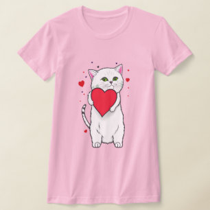 Cat knuffelend rood hart t-shirt