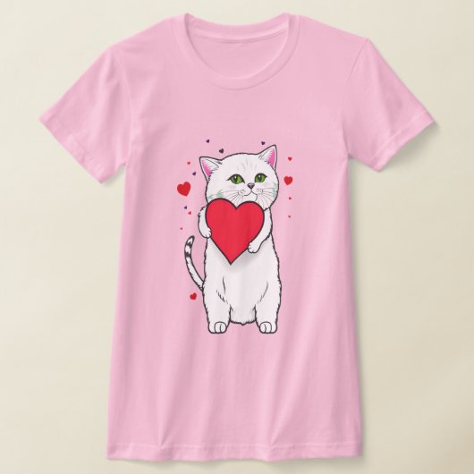Cat knuffelend rood hart t-shirt (Laagn)