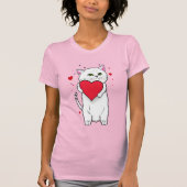 Cat knuffelend rood hart t-shirt (Voorkant)