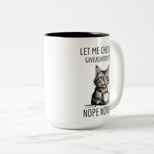 Cat, laat me mijn giveashitometer controleren, hoo tweekleurige koffiemok (Voorkant rechts)