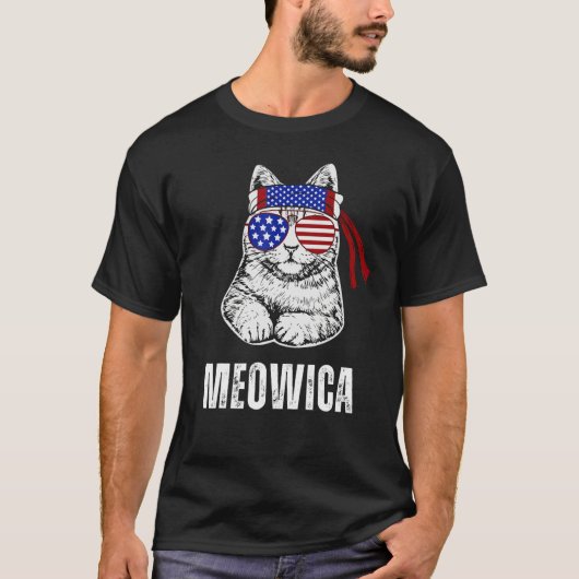 Cat Labor Day Meowica Merica Men USA American Flag T-shirt (Voorkant)
