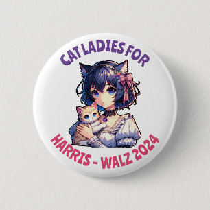 Cat Ladies voor Harris en Walz politieke humor Ronde Button 5,7 Cm