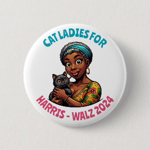 Cat Ladies voor Harris en Walz politieke humor Ronde Button 5,7 Cm