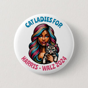 Cat Ladies voor Harris en Walz politieke humor Ronde Button 5,7 Cm