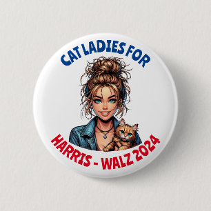 Cat Ladies voor Harris en Walz politieke humor Ronde Button 5,7 Cm