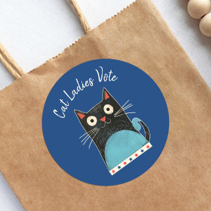 Cat Ladies Vote Script Rustiek Feministisch Schatt Ronde Sticker