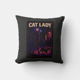 Cat Lady -Cats Art Lover- City Night Comic Graphic Kussen