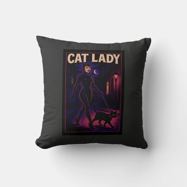 Cat Lady -Cats Art Lover- City Night Comic Graphic Kussen (Voorkant)