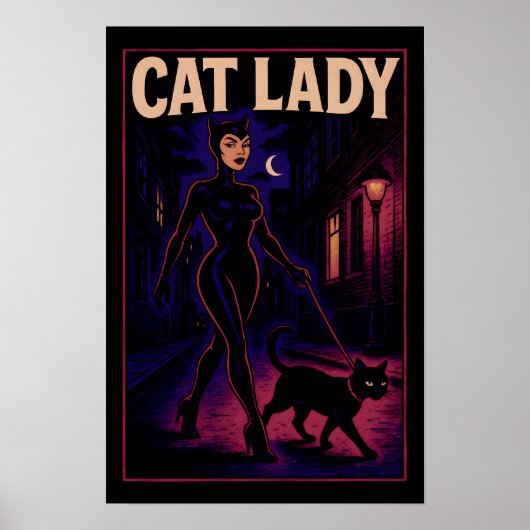 Cat Lady -Cats Art Lover- City Night Comic Graphic Poster (Voorkant)