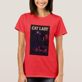 Cat Lady -Cats Art Lover- City Night Comic Graphic T-shirt