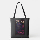 Cat Lady -Cats Art Lover- City Night Comic Graphic Tote Bag (Achterkant)
