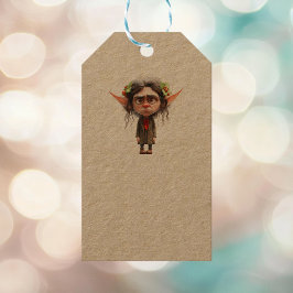 Cat Lady Christmas Elf Kraft Gift Labels Cadeaulabel