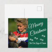 Cat Lady Christmas Photo Holiday Paw Prints Green Briefkaart (Voorkant / Achterkant)