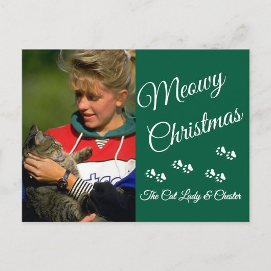 Cat Lady Christmas Photo Holiday Paw Prints Green Briefkaart (Voorkant)