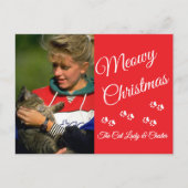 Cat Lady Christmas Photo Holiday Paw Prints Red Briefkaart (Voorkant)