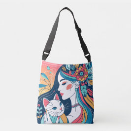 Cat Lady grafische illustratie Crossbody Tas