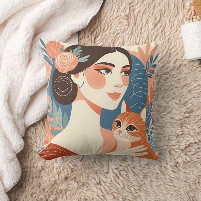 Cat Lady grafische illustratie Kussen (Deken)