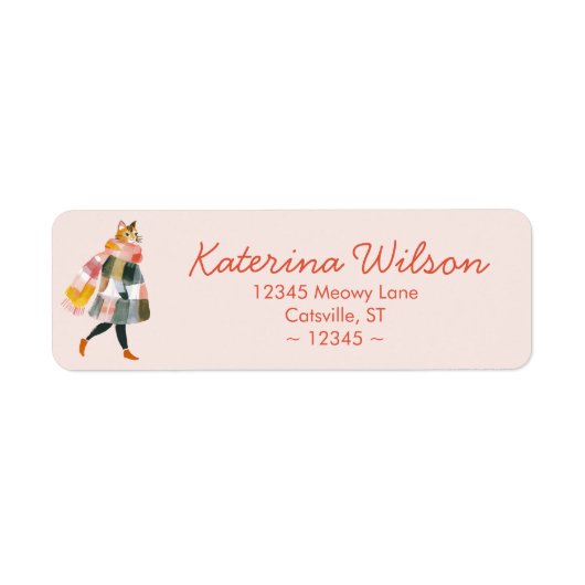 Cat Lady in Scarf Return Address Label (Voorkant)