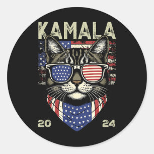 Cat Lady Kamala-harris 2024 Amerikaanse vlag Schat Ronde Sticker