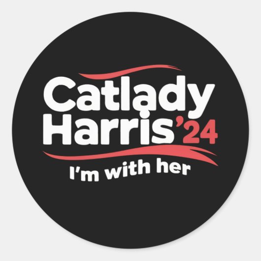 Cat Lady Kamala Harris 2024 Ik ben bij haar Ronde Sticker (Voorkant)