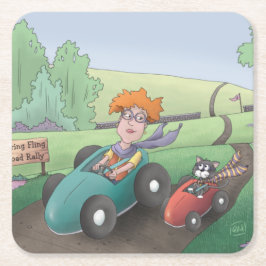 Cat Lady Road Rally Square Paper Onderzetter