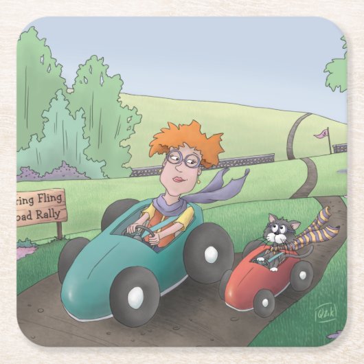 Cat Lady Road Rally Square Paper Onderzetter (Voorkant)