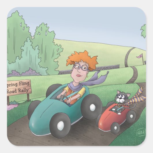 Cat Lady Road Rally Vierkante Sticker (Voorkant)