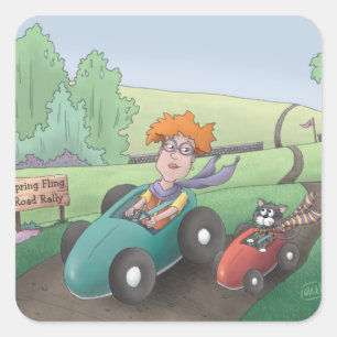 Cat Lady Road Rally Vierkante Sticker