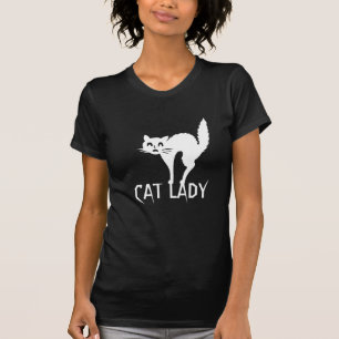 Cat Lady typografie griezelig grappig kat wit zwar T-shirt