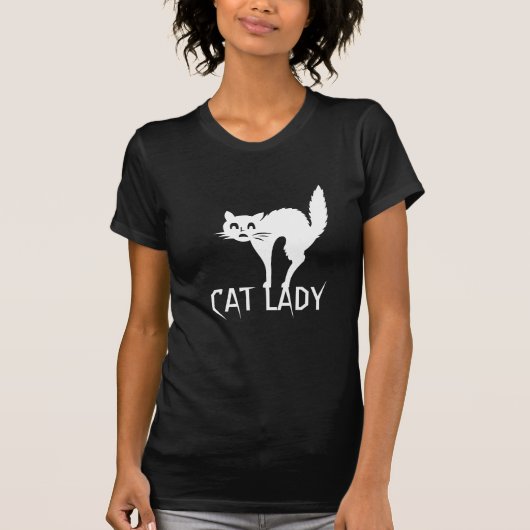Cat Lady typografie griezelig grappig kat wit zwar T-shirt (Voorkant)