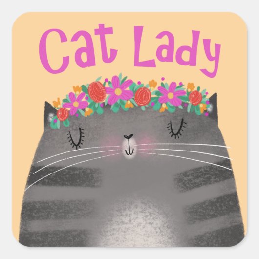 Cat Lady Vierkante Sticker (Voorkant)