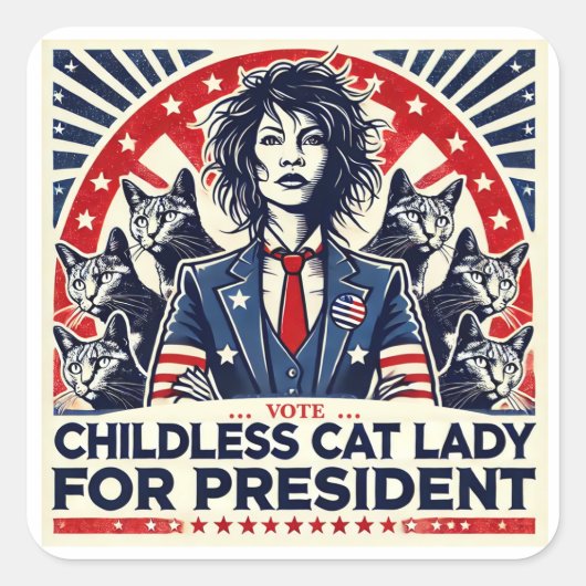 Cat Lady voor President Vierkante Sticker (Voorkant)