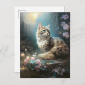Cat Landscape Flowers Fantasy Art Briefkaart (Voorkant / Achterkant)