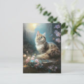 Cat Landscape Flowers Fantasy Art Briefkaart (Staand voorkant)