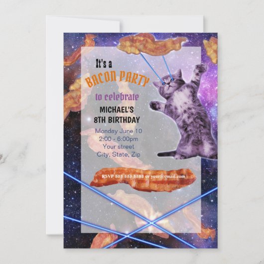 Cat Laser Bacon Funny Party Invitation Kaart (Voorkant)