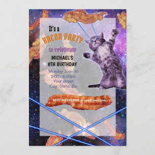 Cat Laser Bacon Funny Party Invitation Kaart