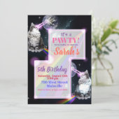 Cat Laser en Rainbow Party Uitnodiging (Staand voorkant)