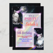 Cat Laser en Rainbow Party Uitnodiging (Voorkant / Achterkant)