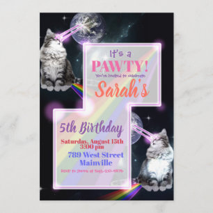 Cat Laser en Rainbow Party Uitnodiging