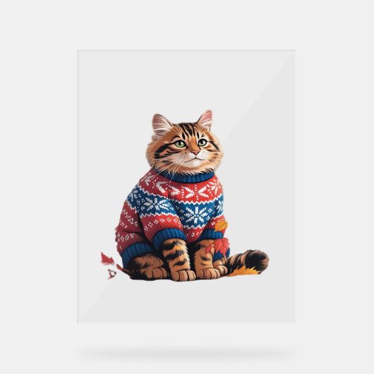 Cat Leaf Herfst Hallo Acryl Bord (Voorkant)