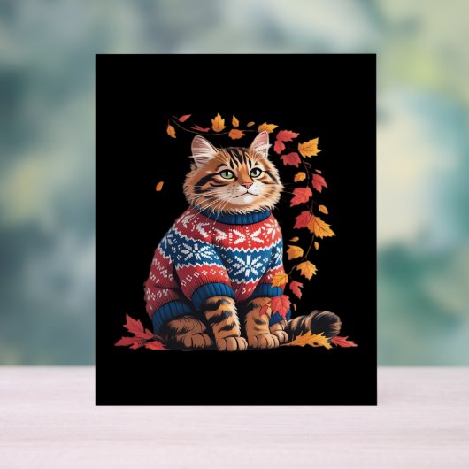 Cat Leaf Herfst Hallo Acryl Bord (Neutraal)