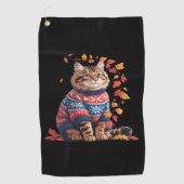 Cat Leaf Herfst Hallo Golfhanddoek (Voorkant)
