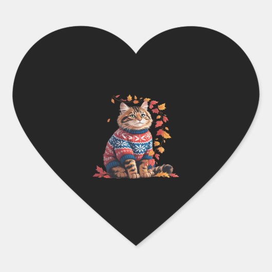 Cat Leaf Herfst Hallo Hart Sticker (Voorkant)
