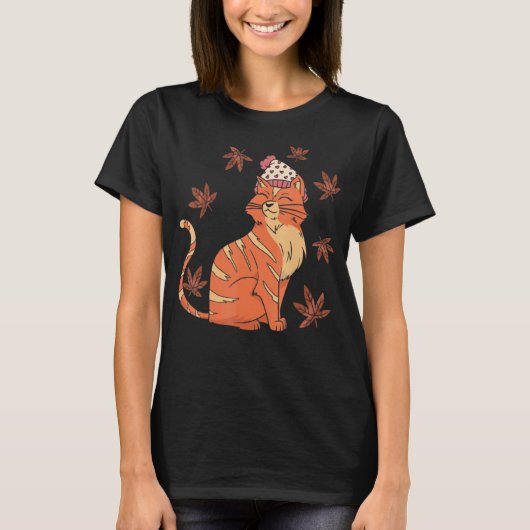 Cat Leaf Herfst Hallo herfst T-shirt (Voorkant)
